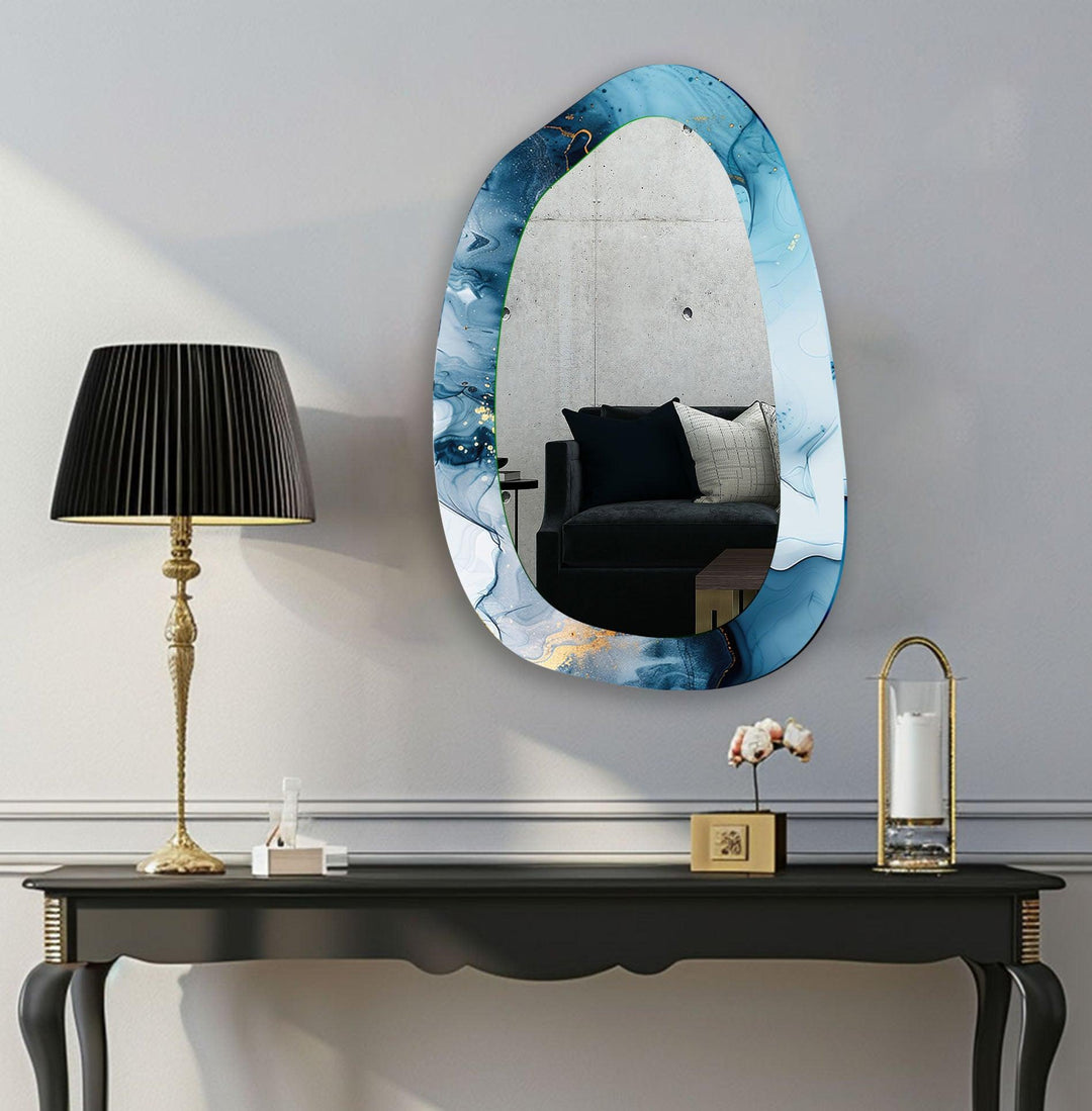 Blue Watercolor Irregular Glass Wall Mirror