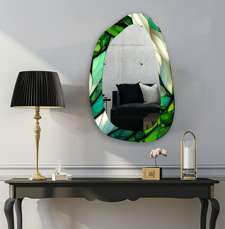 Green Accent Bathroom Glass Wall Mirror