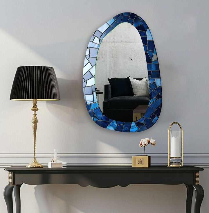 Modern Blue Mosaic Bathroom Wall Mirror