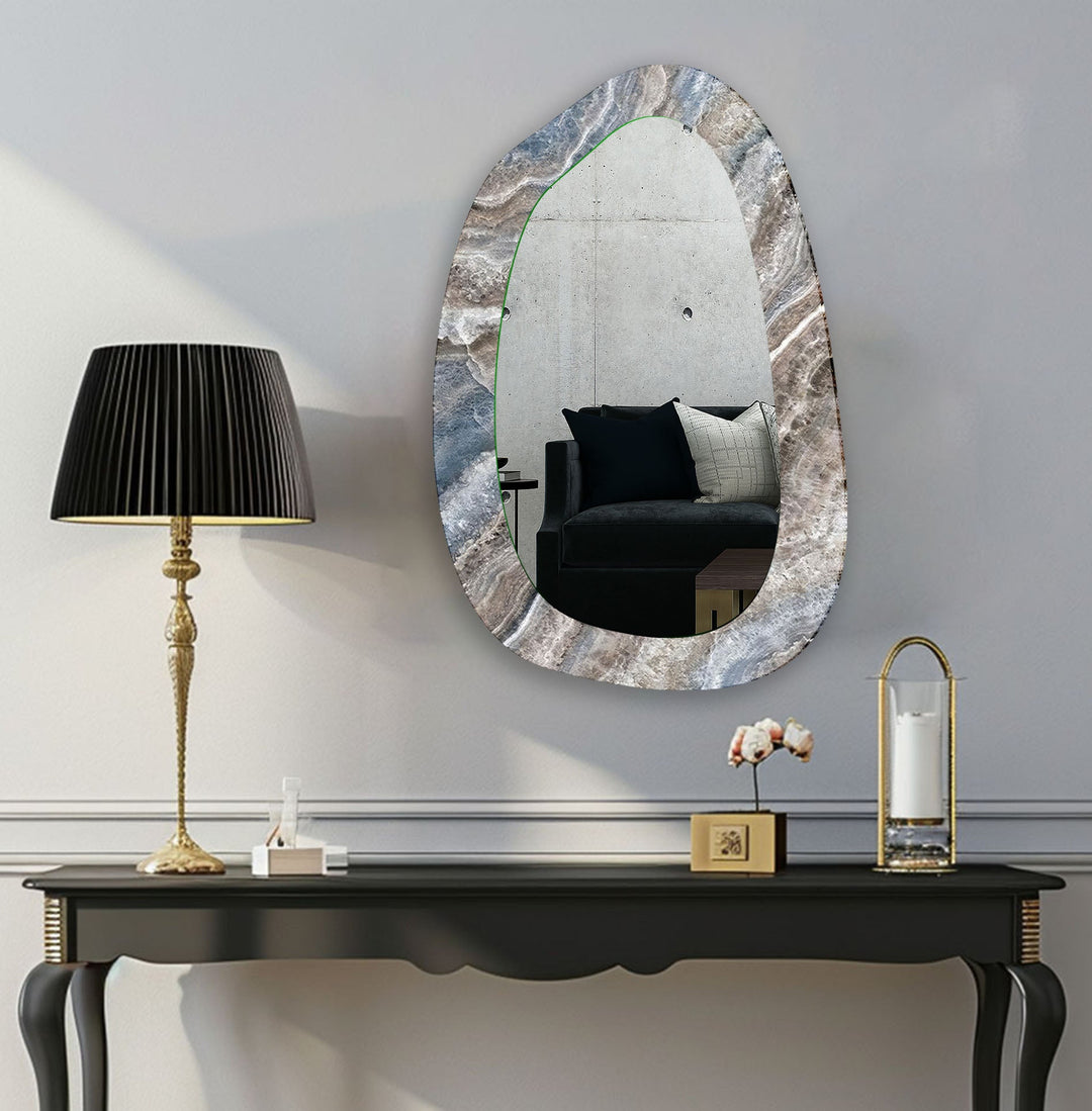 Gray Decorative Marble Bedroom Wall Mirror