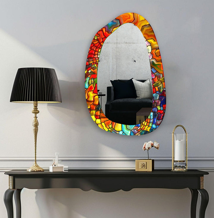 Red Stained Modern Aesthetic Wall Mirror