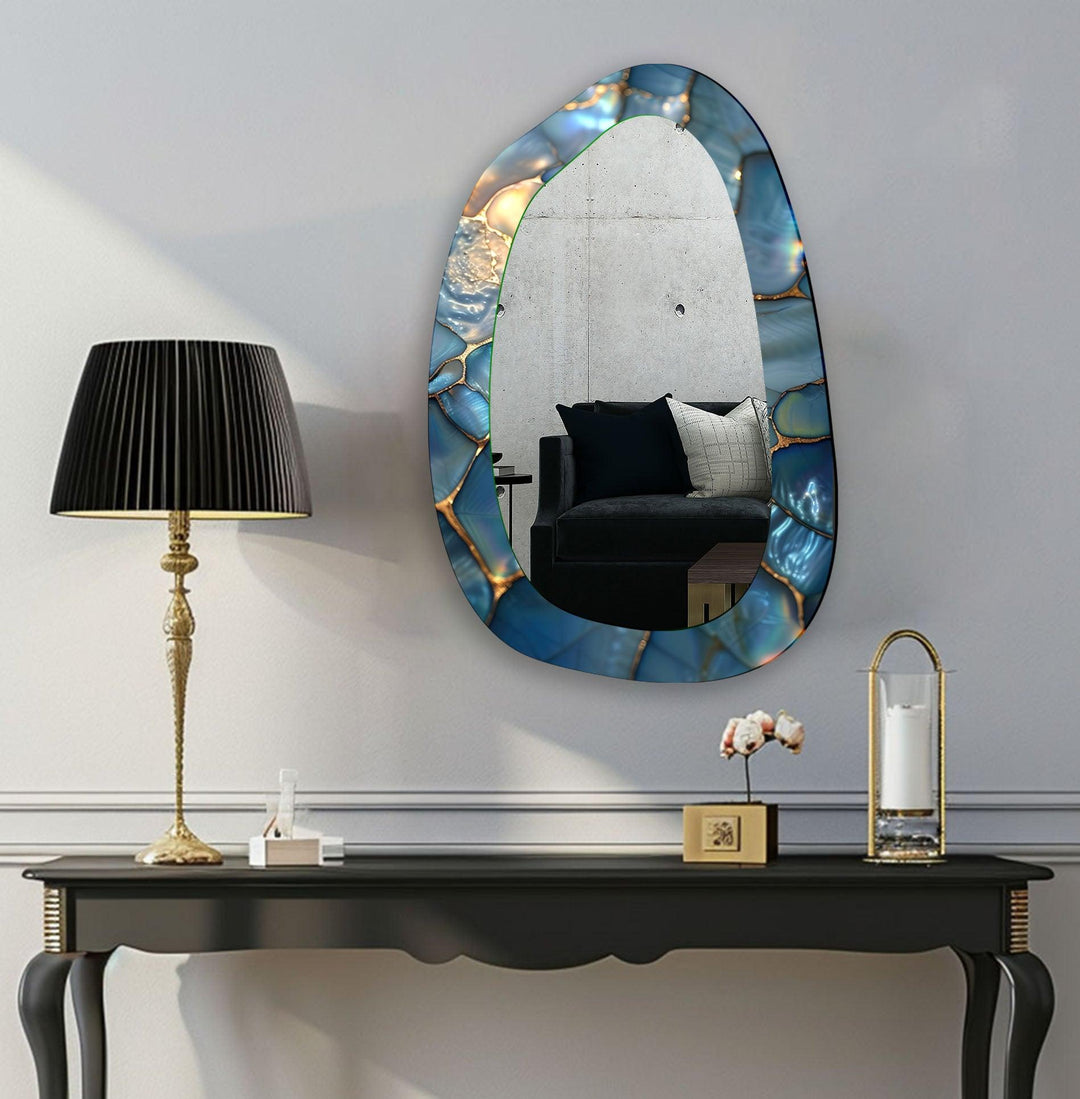 Blue Mosaic Marble Irregular Glass Wall Mirror