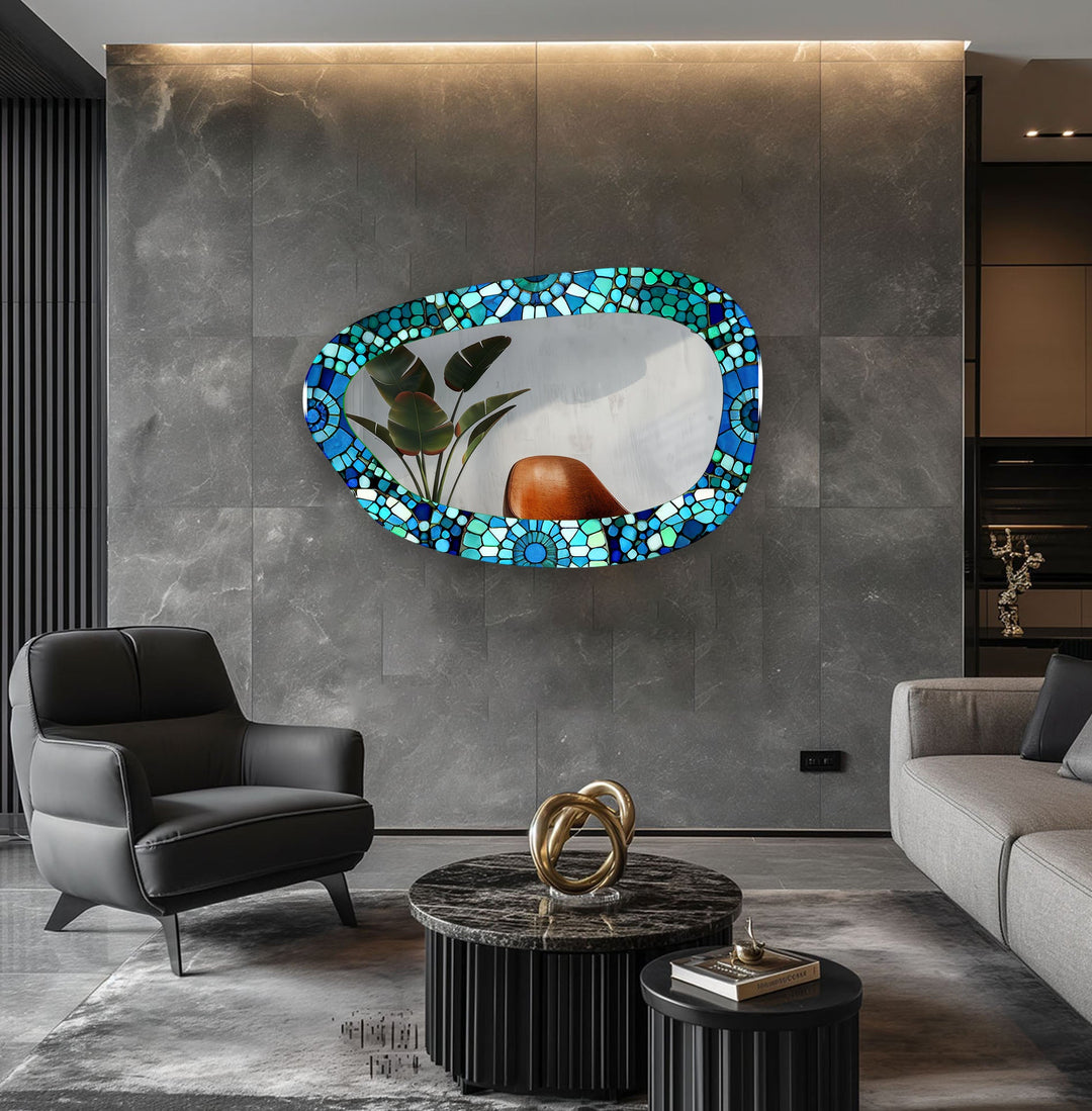 Green & Blue Mosaic Large Glass Wall Mirror