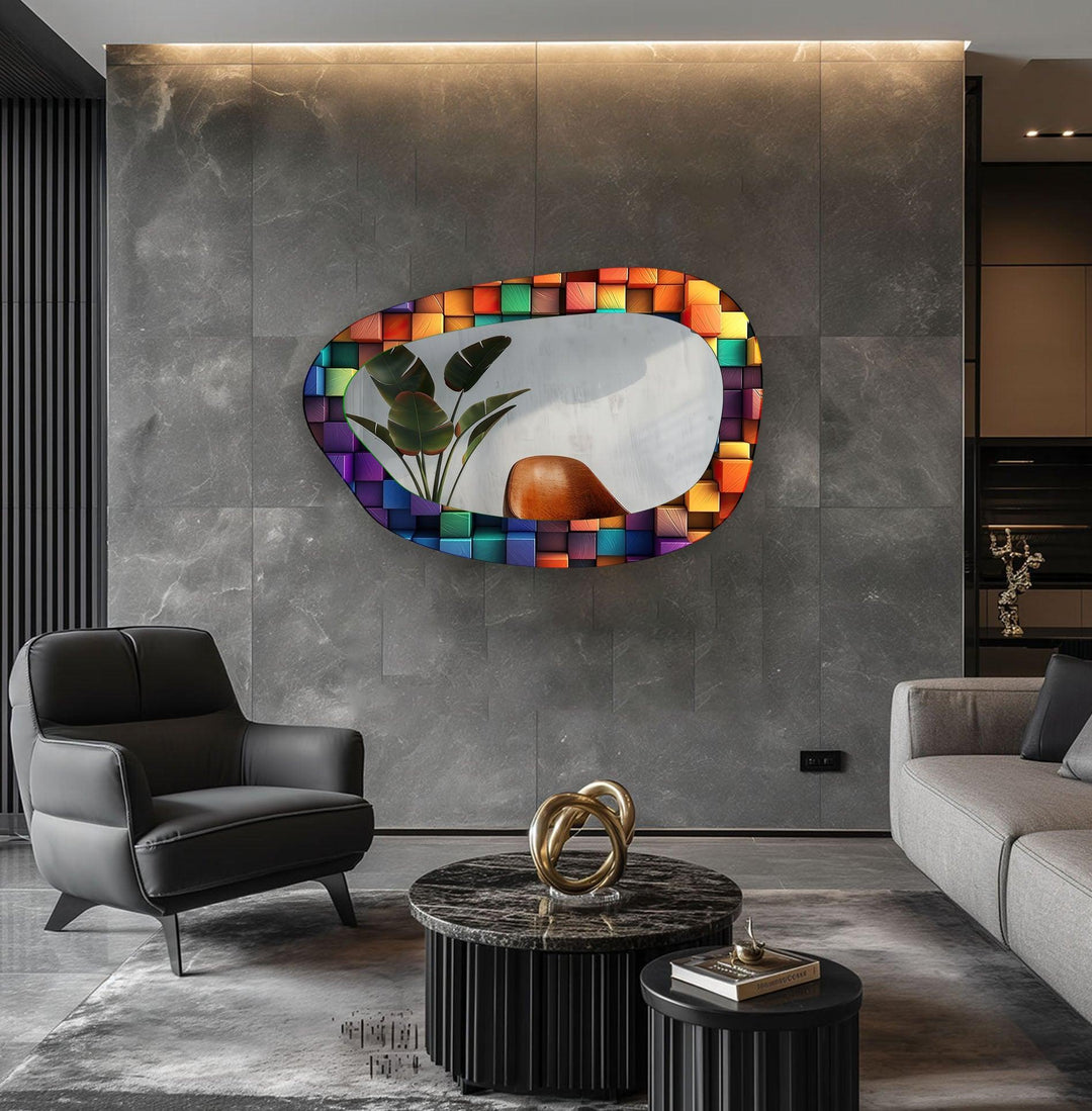 Colorful Cubes Asymmetrical Glass Wall Mirror