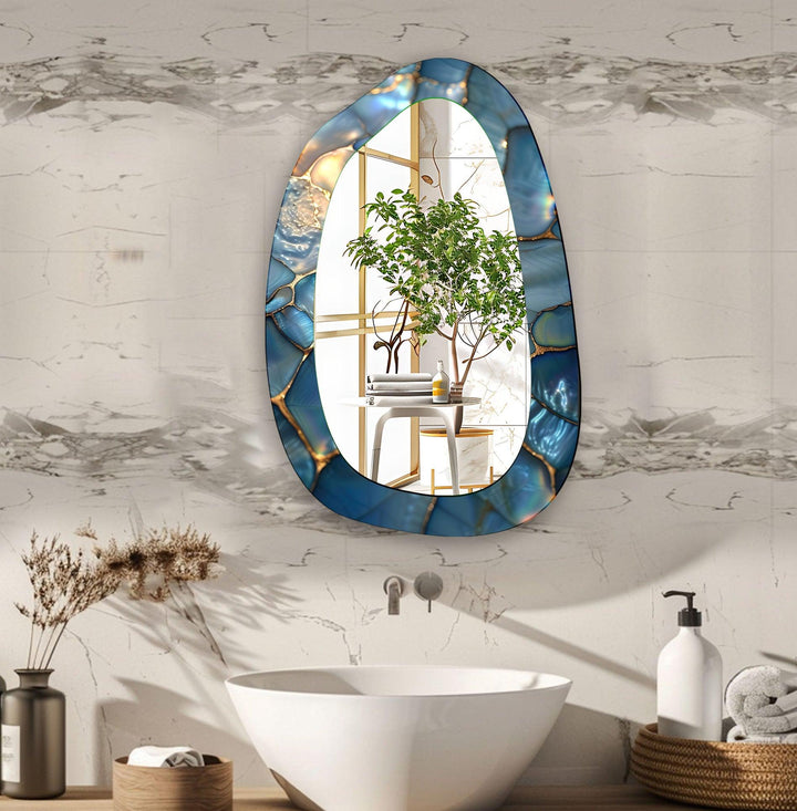 Blue Mosaic Marble Irregular Glass Wall Mirror