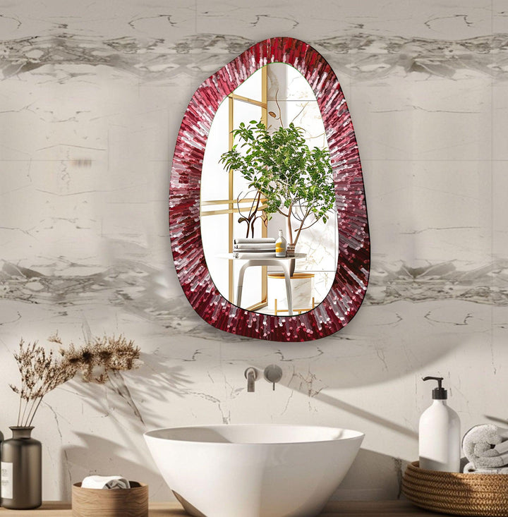 Red Abstract Enterway Glass Wall Mirror