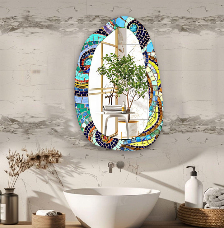 Turquoise Mosaic Large Glass Wall Mirror