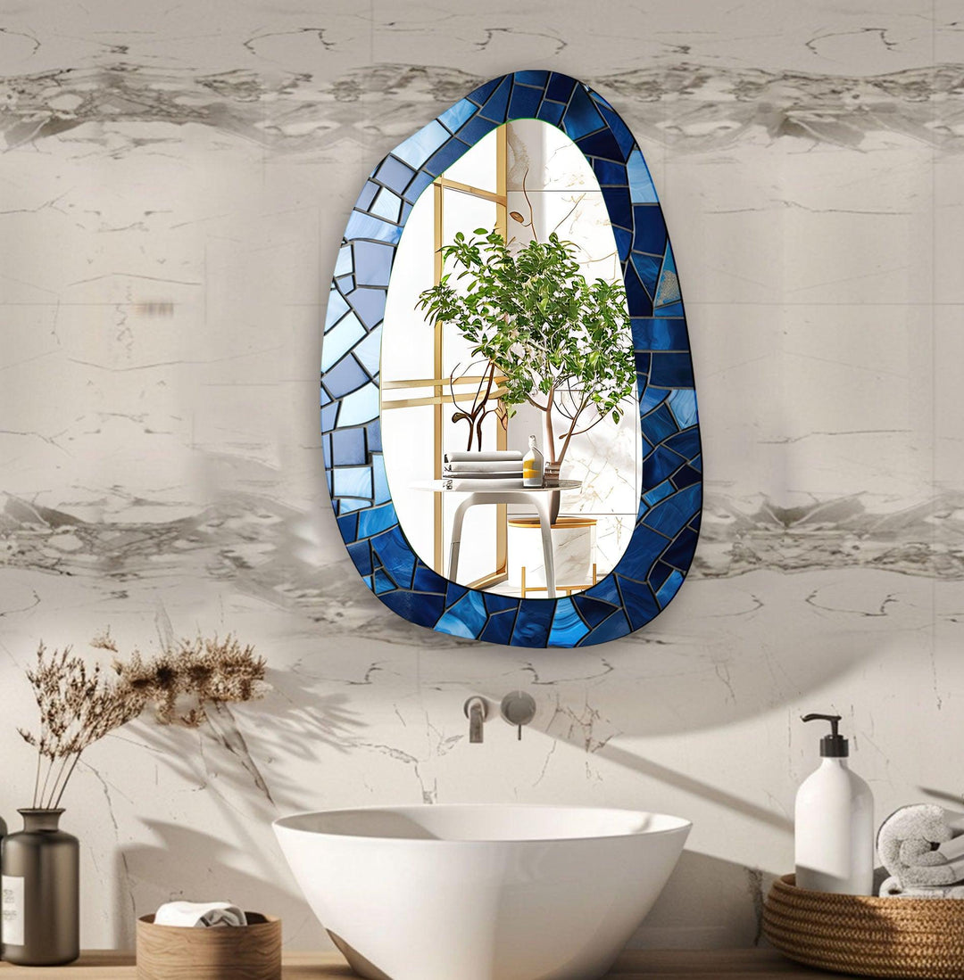 Modern Blue Mosaic Bathroom Wall Mirror