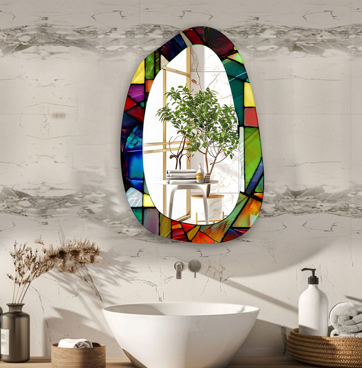 Red Mosaic Marble Enterway Glass Wall Mirror