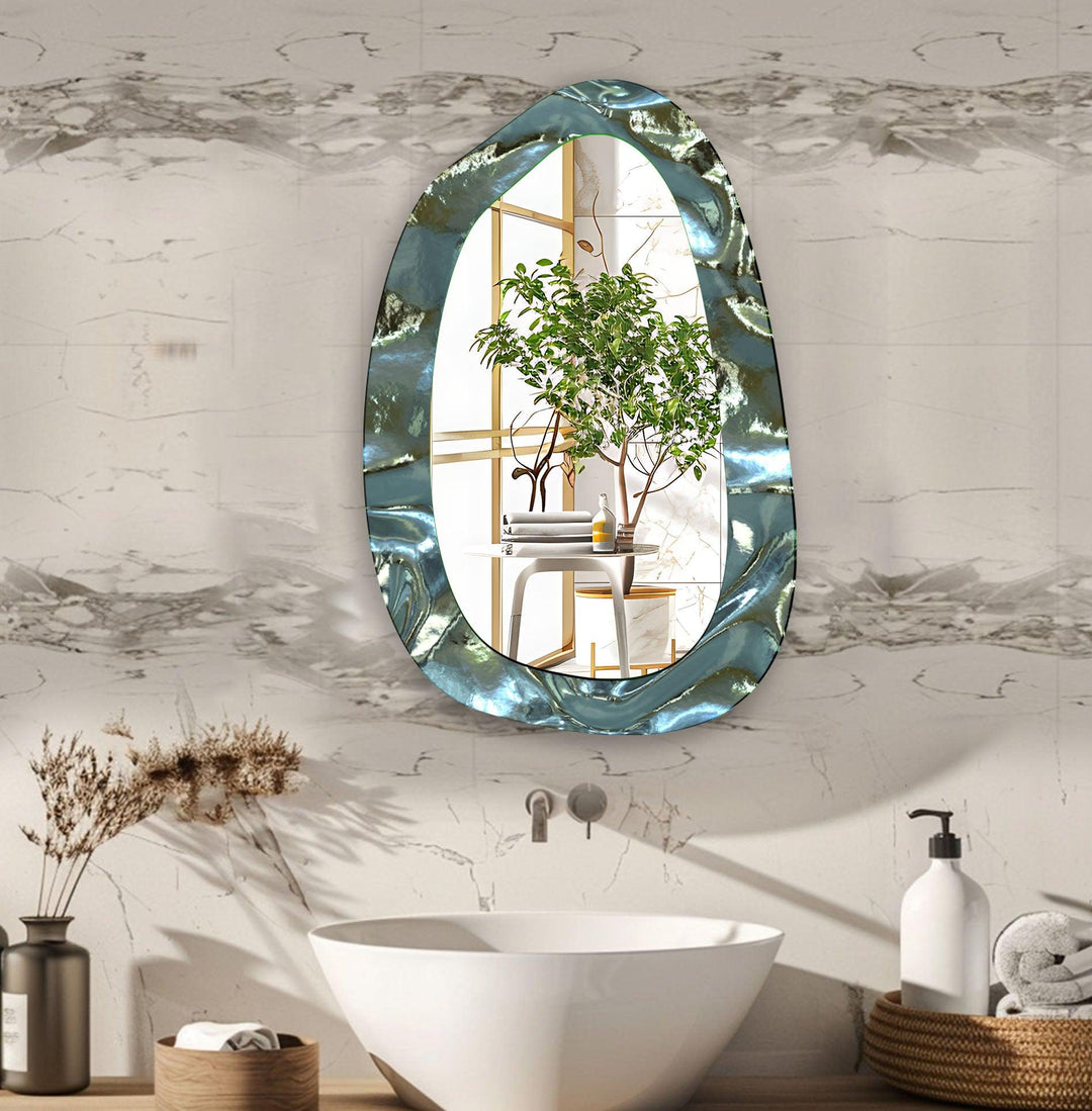 Green Abstarct Aesthetic Glass Wall Mirror