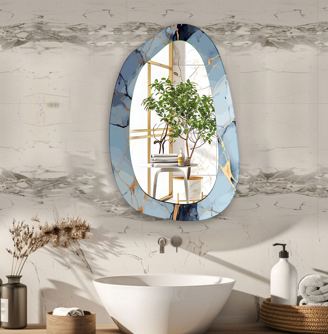 Blue & Gold Marble Bedroom Wall Mirror