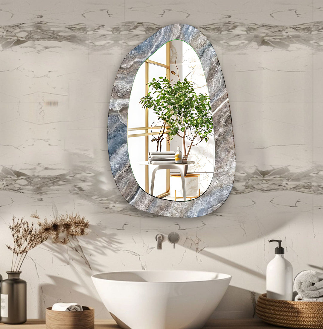 Gray Decorative Marble Bedroom Wall Mirror