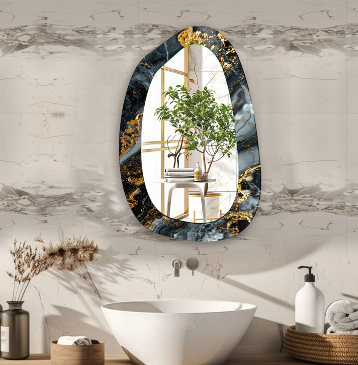 Gray & Gold Marble Bathroom Wall Mirror