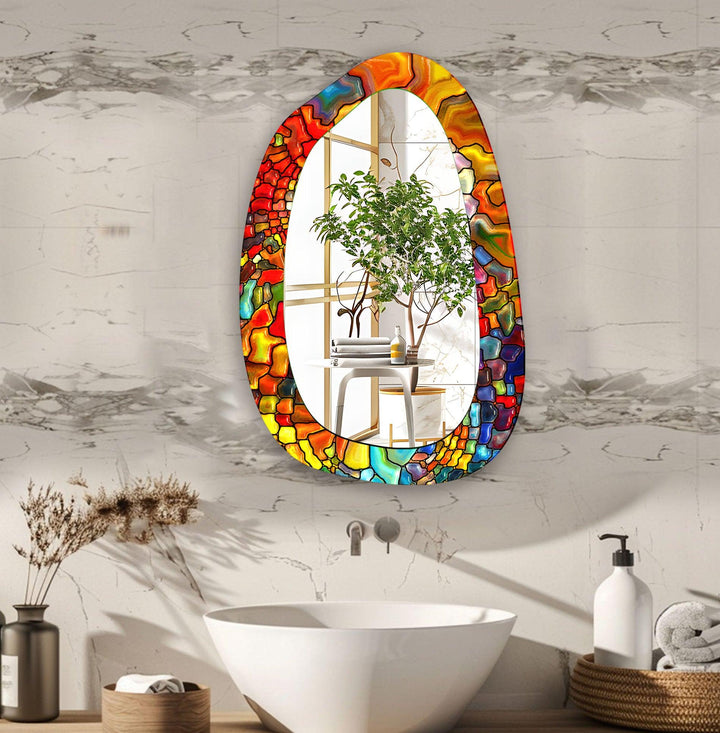 Red Stained Modern Aesthetic Wall Mirror