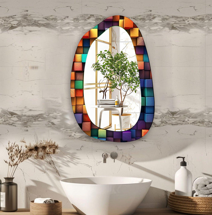 Colorful Cubes Asymmetrical Glass Wall Mirror