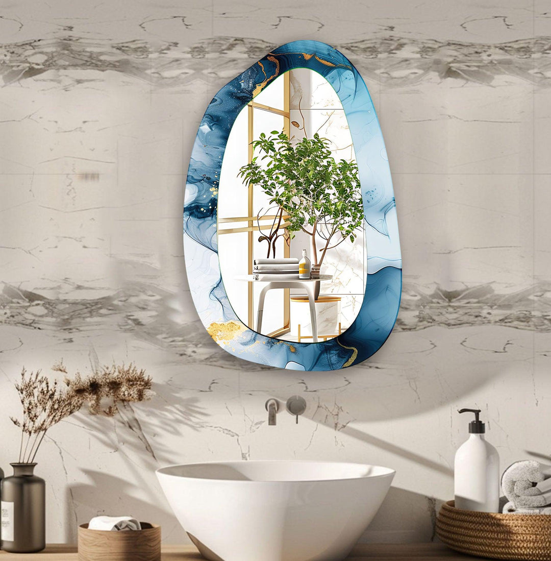 Blue Watercolor Irregular Glass Wall Mirror