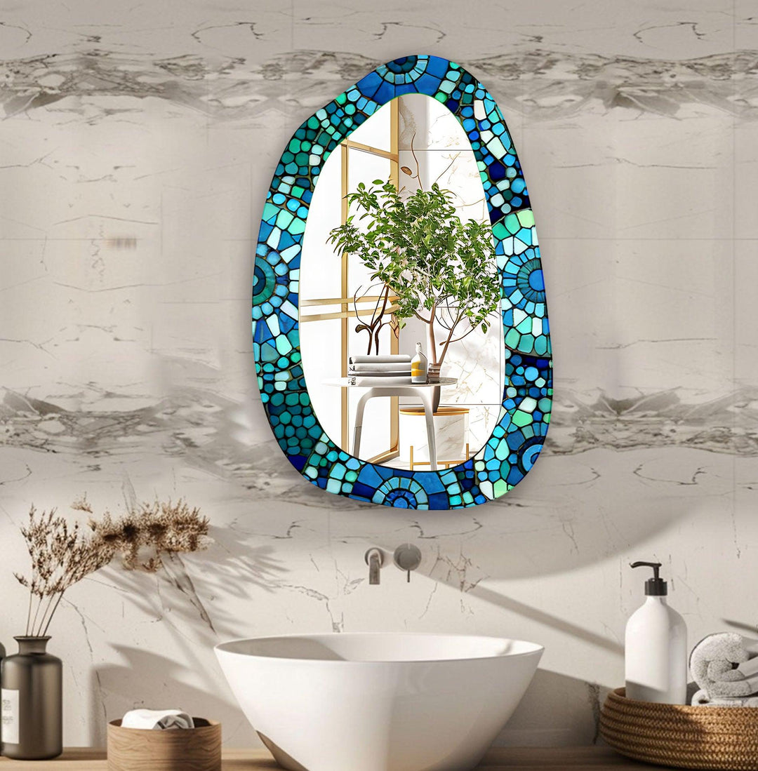 Green & Blue Mosaic Large Glass Wall Mirror