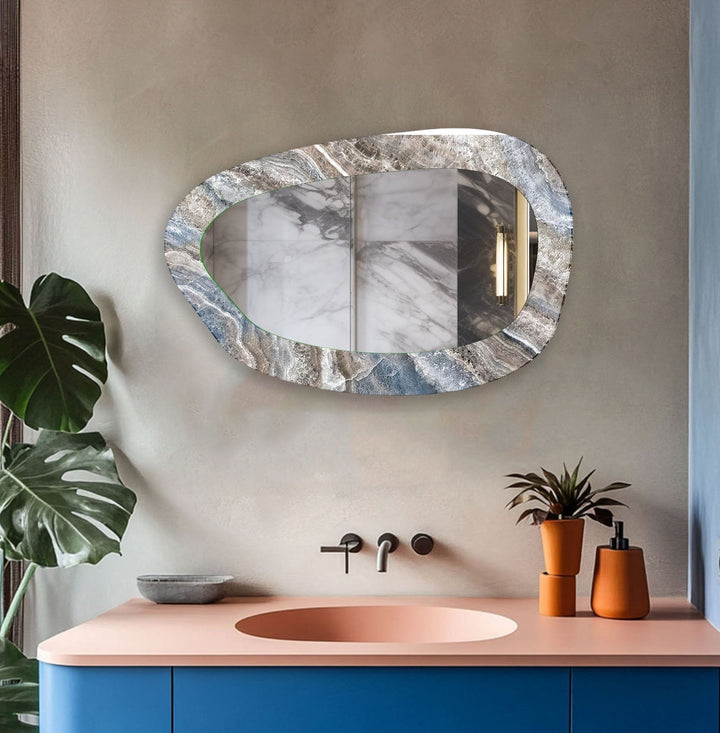 Gray Decorative Marble Bedroom Wall Mirror