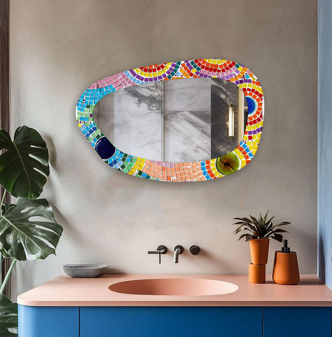 Pink Mosaic Large Aesthetic Wall Mirror