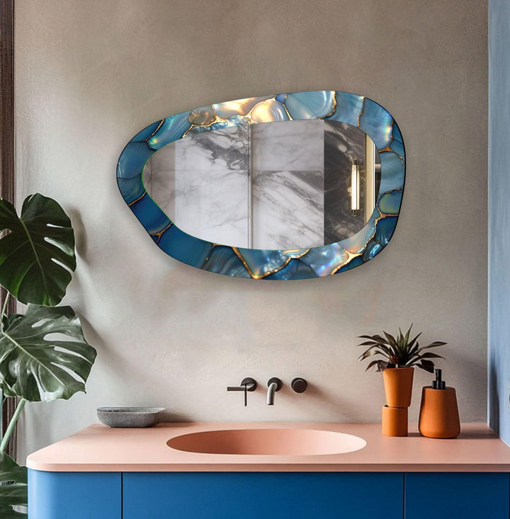 Blue Mosaic Marble Irregular Glass Wall Mirror