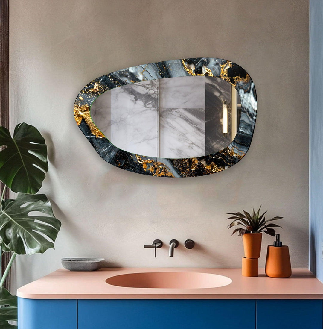 Gray & Gold Marble Bathroom Wall Mirror