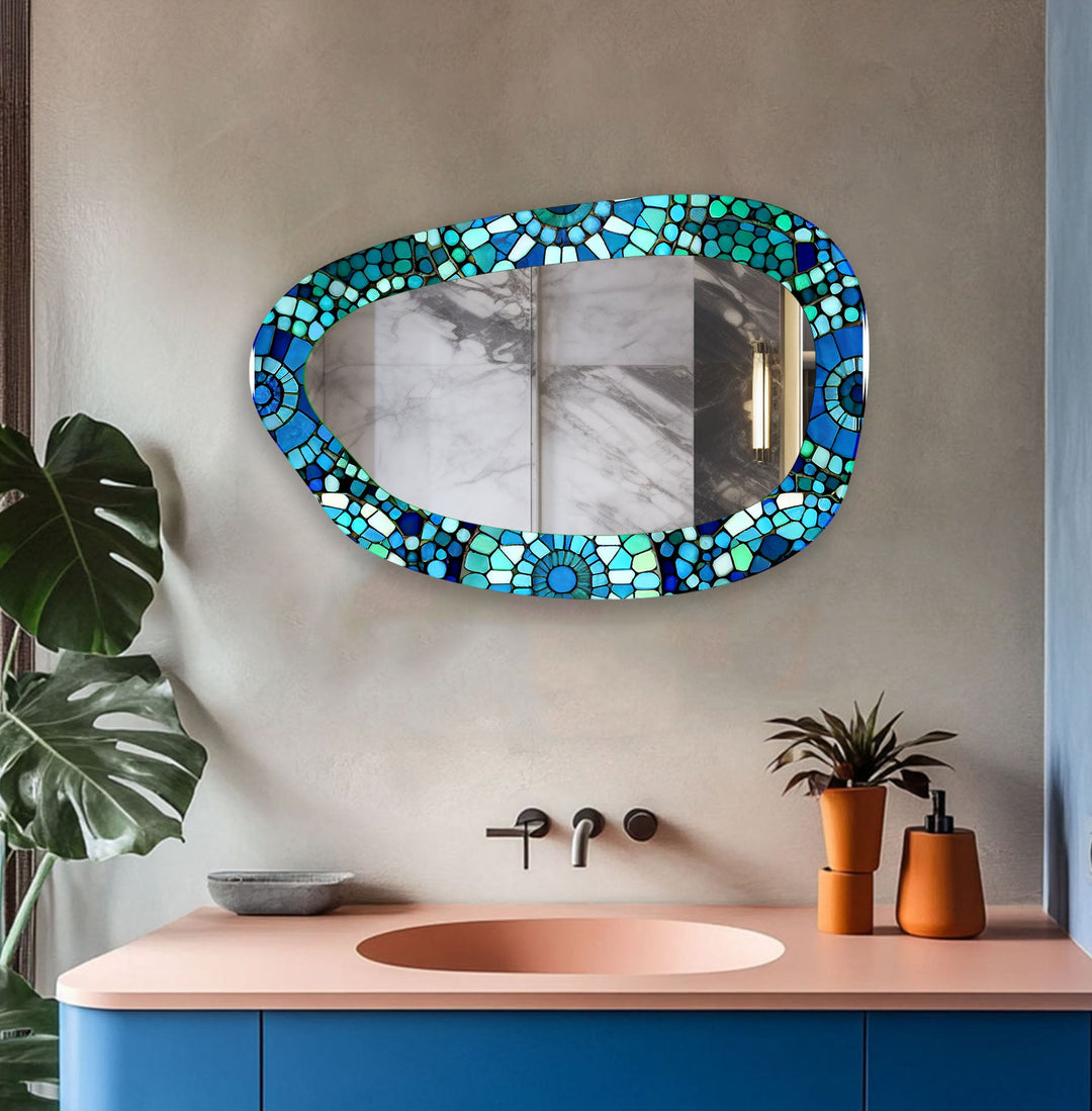 Green & Blue Mosaic Large Glass Wall Mirror