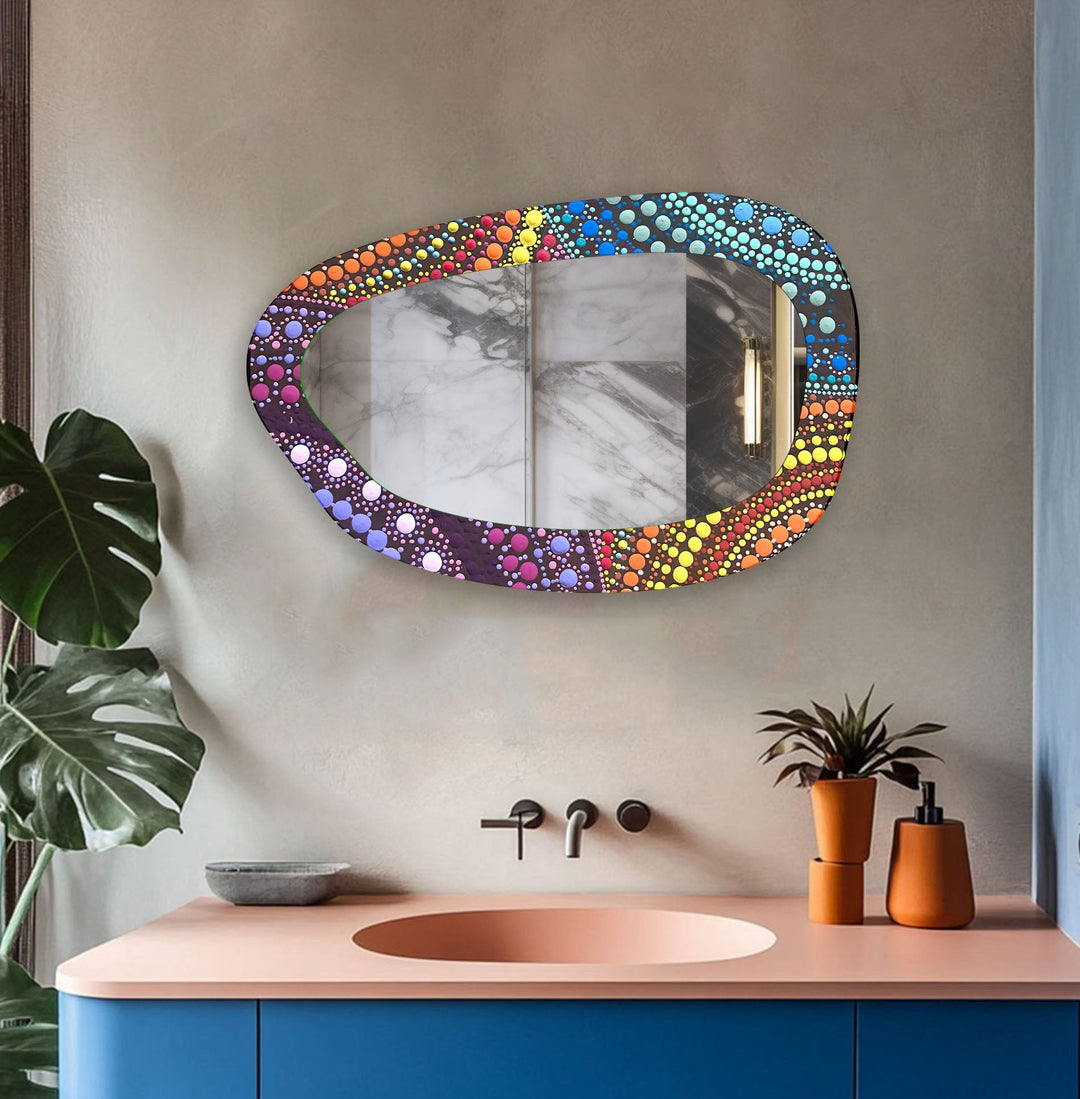 Mosaic Rainbow Color Print Glass Wall Mirror