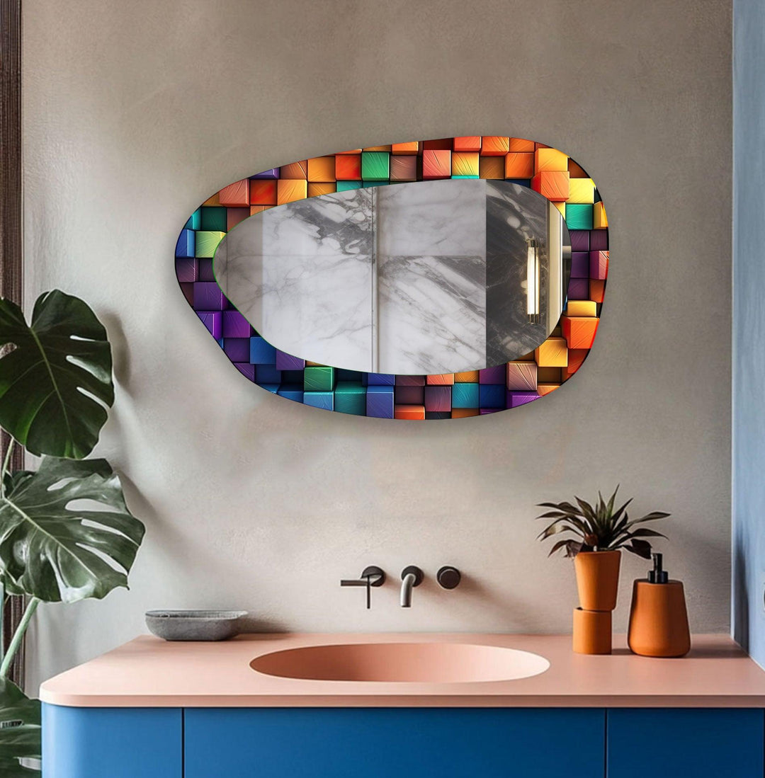 Colorful Cubes Asymmetrical Glass Wall Mirror