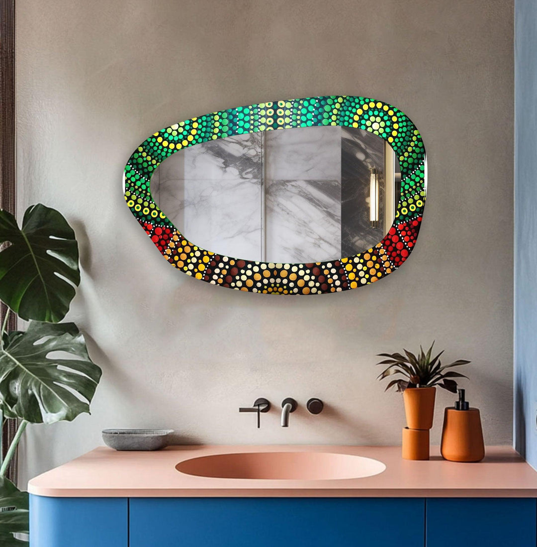 Modern Green Mosaic Asymmetrical Wall Mirror