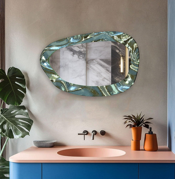 Green Abstarct Aesthetic Glass Wall Mirror