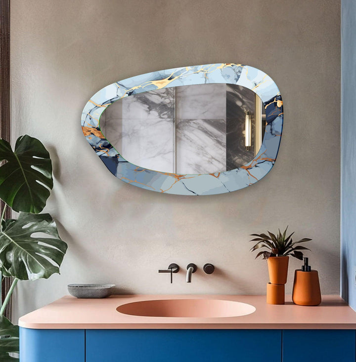 Blue & Gold Marble Bedroom Wall Mirror