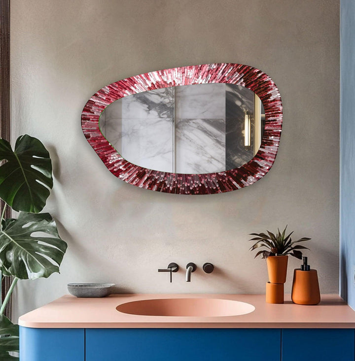 Red Abstract Enterway Glass Wall Mirror