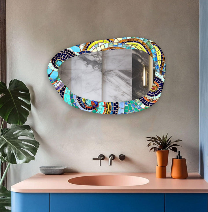 Turquoise Mosaic Large Glass Wall Mirror