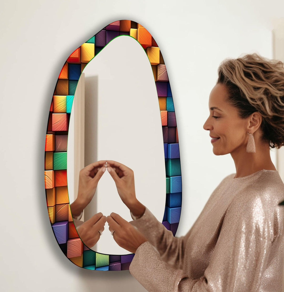 Colorful Cubes Asymmetrical Glass Wall Mirror