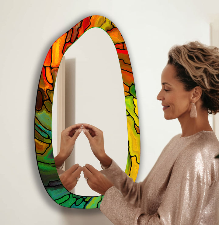 Red Stained Bedroom Glass Wall Mirror