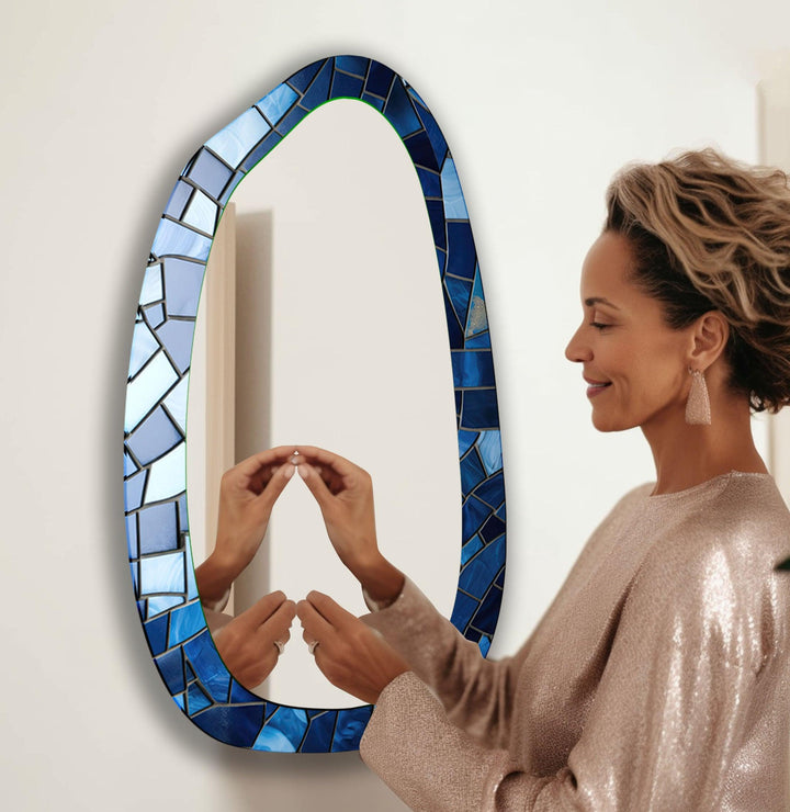 Modern Blue Mosaic Bathroom Wall Mirror