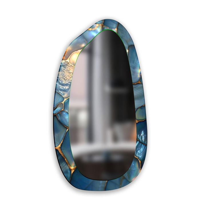 Blue Mosaic Marble Irregular Glass Wall Mirror