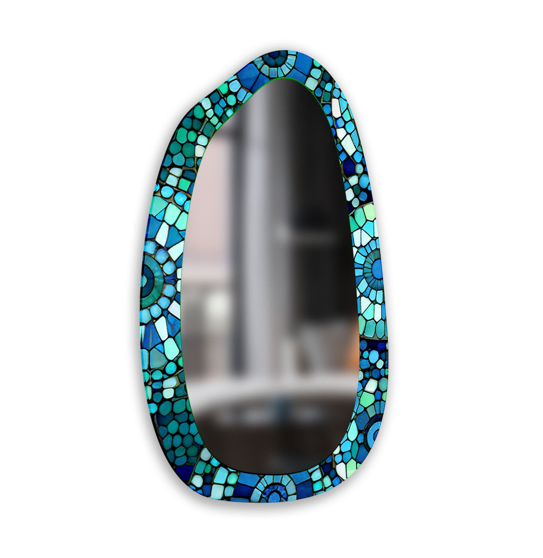 Green & Blue Mosaic Large Glass Wall Mirror