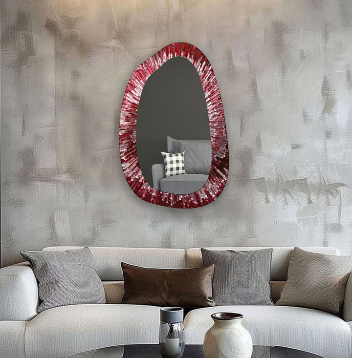 Red Abstract Enterway Glass Wall Mirror