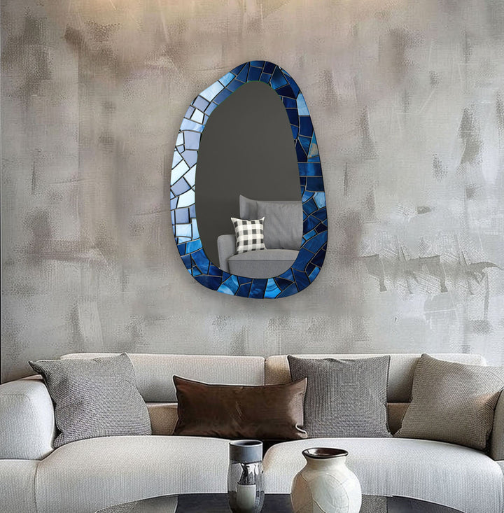 Modern Blue Mosaic Bathroom Wall Mirror