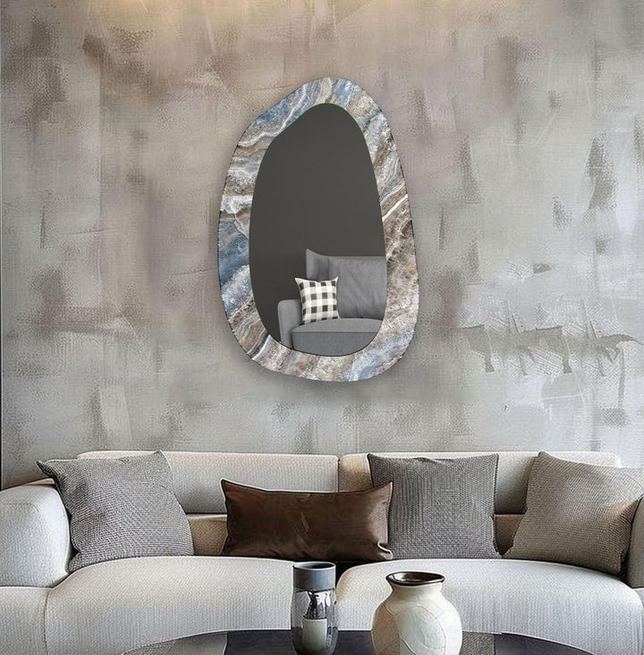 Gray Decorative Marble Bedroom Wall Mirror