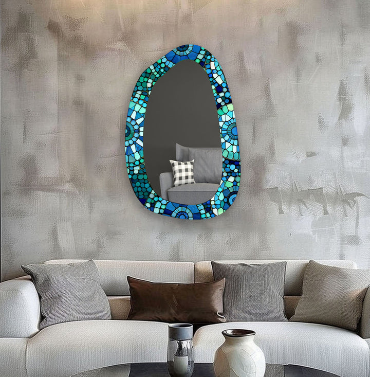 Green & Blue Mosaic Large Glass Wall Mirror