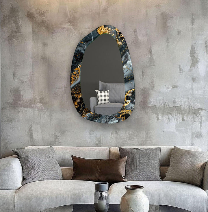 Gray & Gold Marble Bathroom Wall Mirror