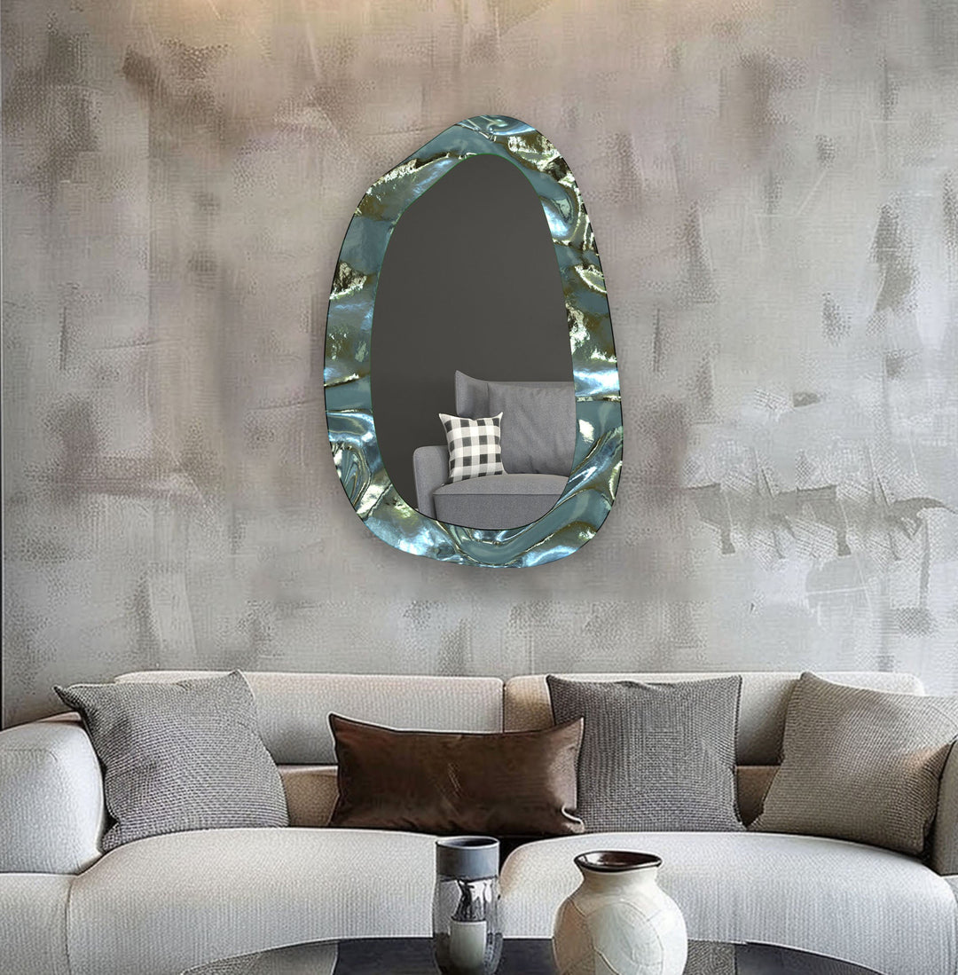 Green Abstarct Aesthetic Glass Wall Mirror