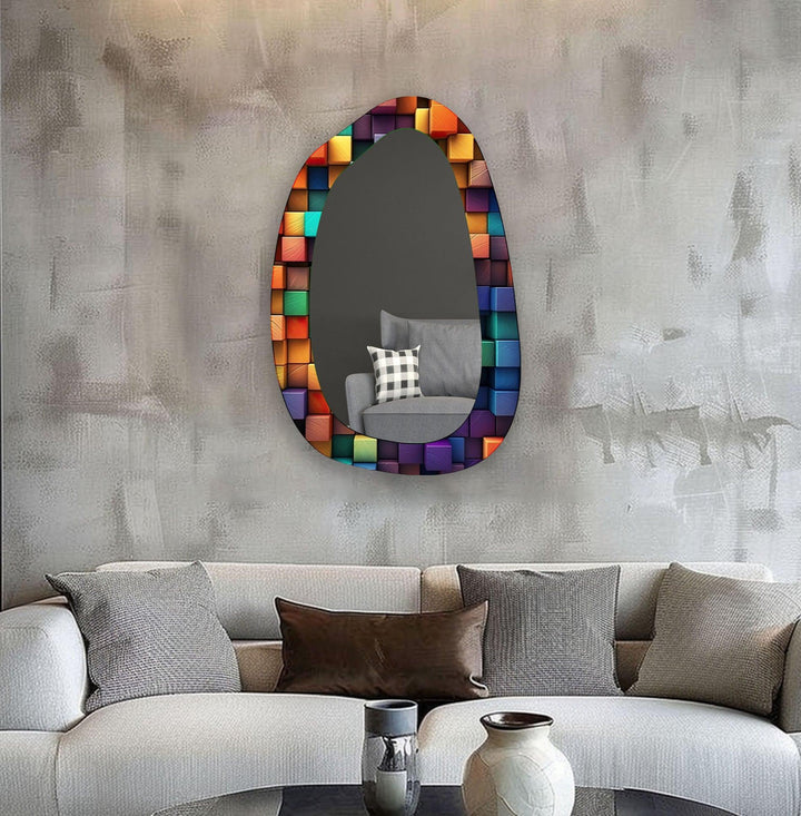 Colorful Cubes Asymmetrical Glass Wall Mirror