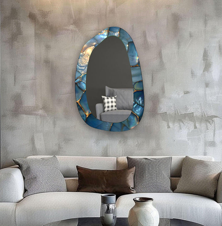 Blue Mosaic Marble Irregular Glass Wall Mirror