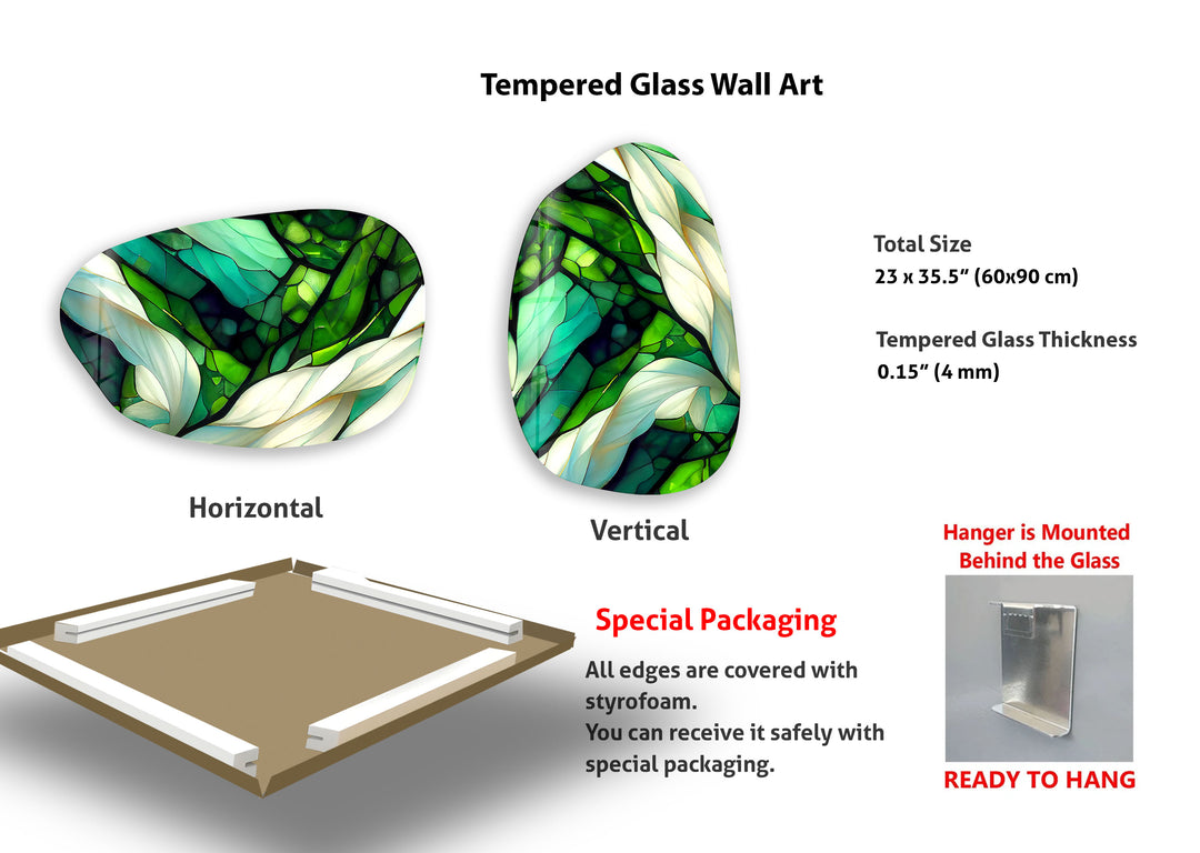 Abstract Green Stained Irregular Glass Wall Art, glass pictures for Wall, glass prints wall art
