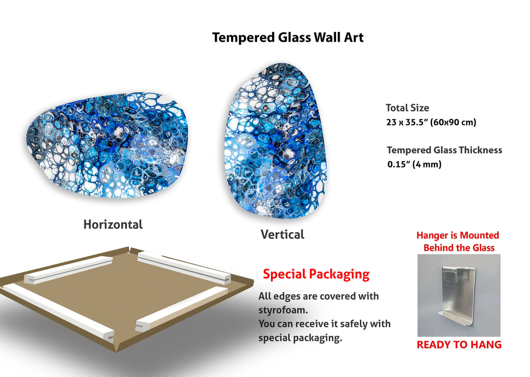 Blue Creative Abstract Aesthetic Glass Wall Art, glass pictures for Wall, glass prints wall art
