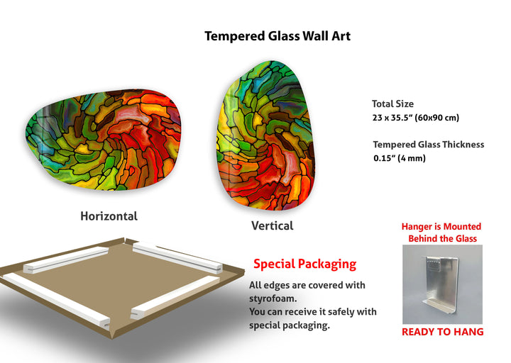 Green Stained Textures Irregular Glass Wall Art, glass pictures for Wall, glass prints wall art
