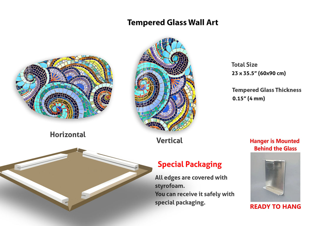 Passiflora Mosaics Asymmetrical Glass Wall Art, glass pictures for Wall, glass prints wall art
